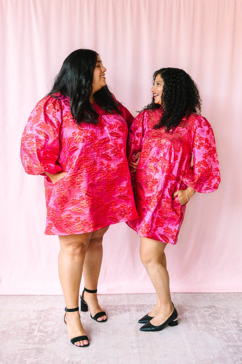 Hot Pink Floral Jacquard Dress