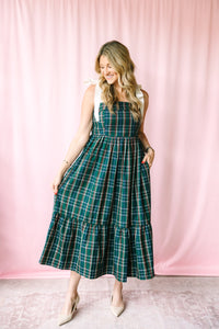 Pine Christmas Tie-Shoulder Dress