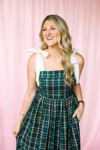 Pine Christmas Tie-Shoulder Dress