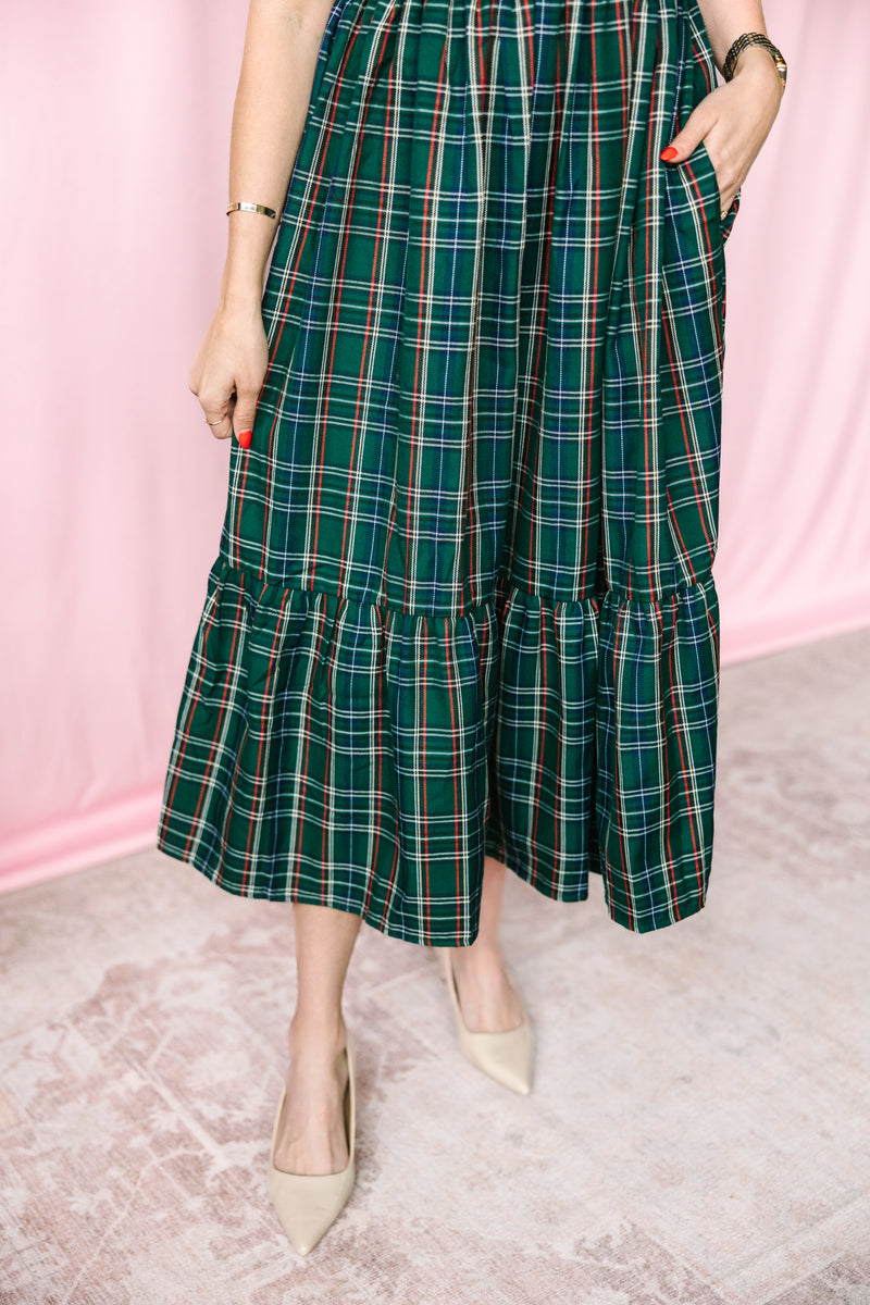 Pine Christmas Tie-Shoulder Dress