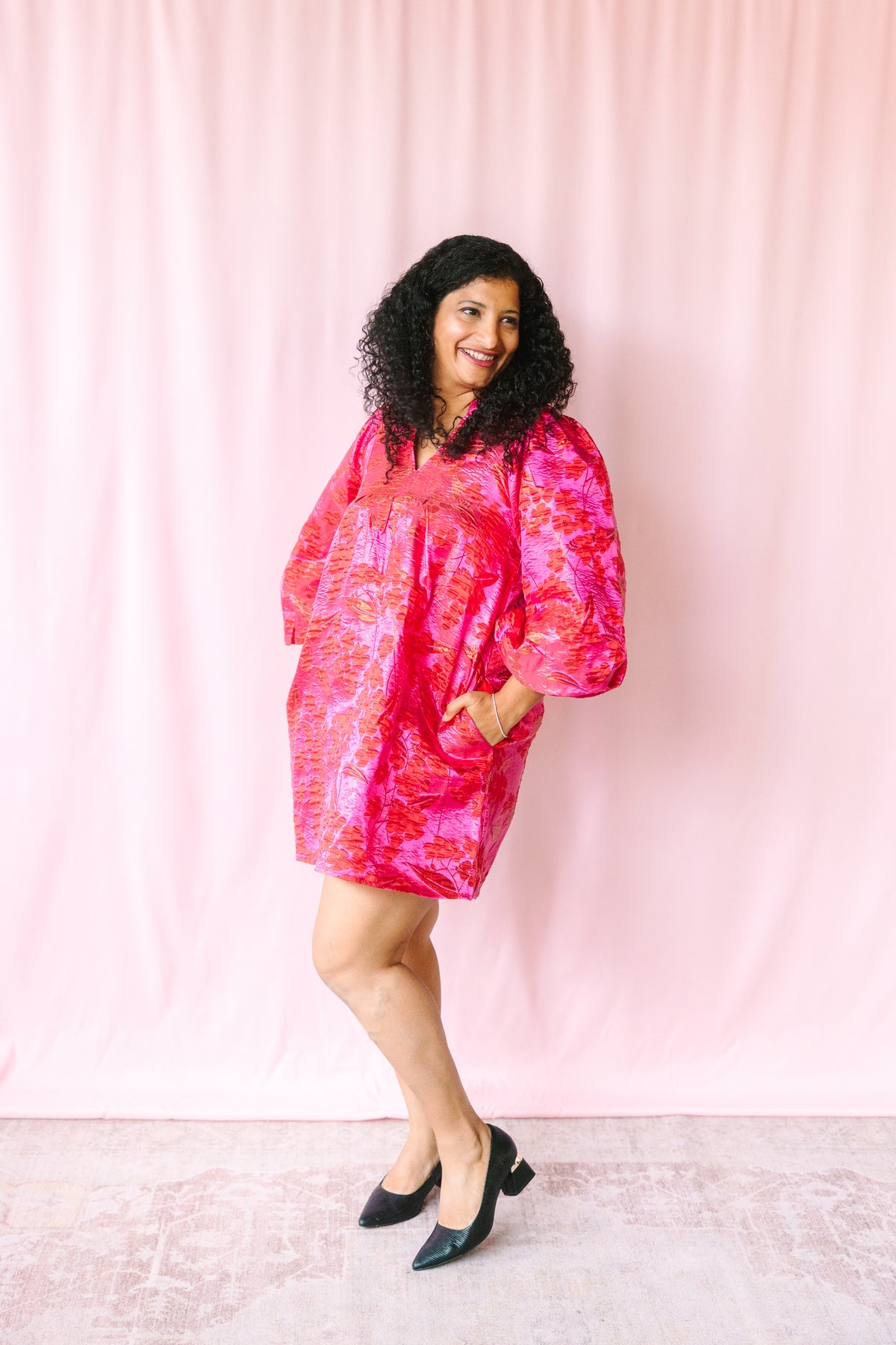 Hot Pink Floral Jacquard Dress
