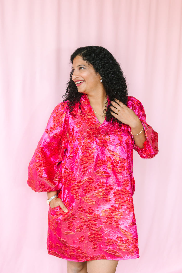 Hot Pink Floral Jacquard Dress