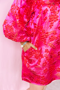 Hot Pink Floral Jacquard Dress