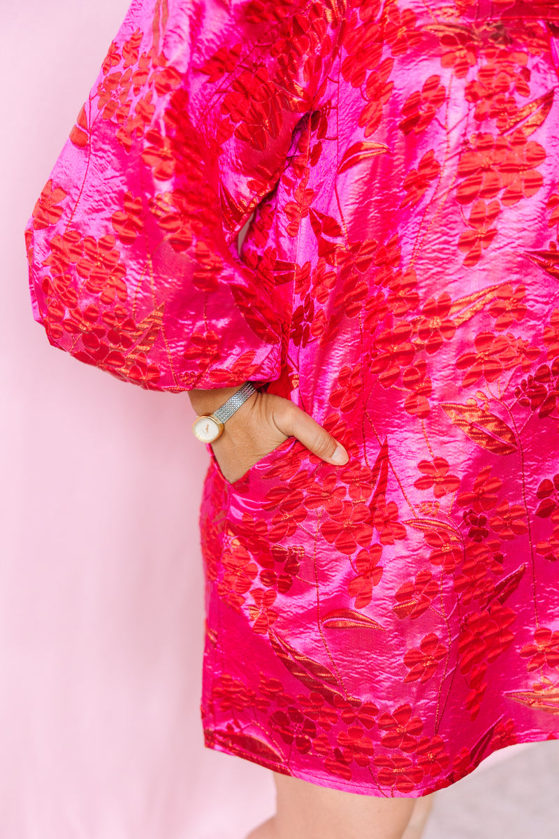 Hot Pink Floral Jacquard Dress