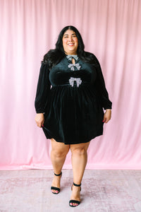 Black Velvet Silver Bow Dress