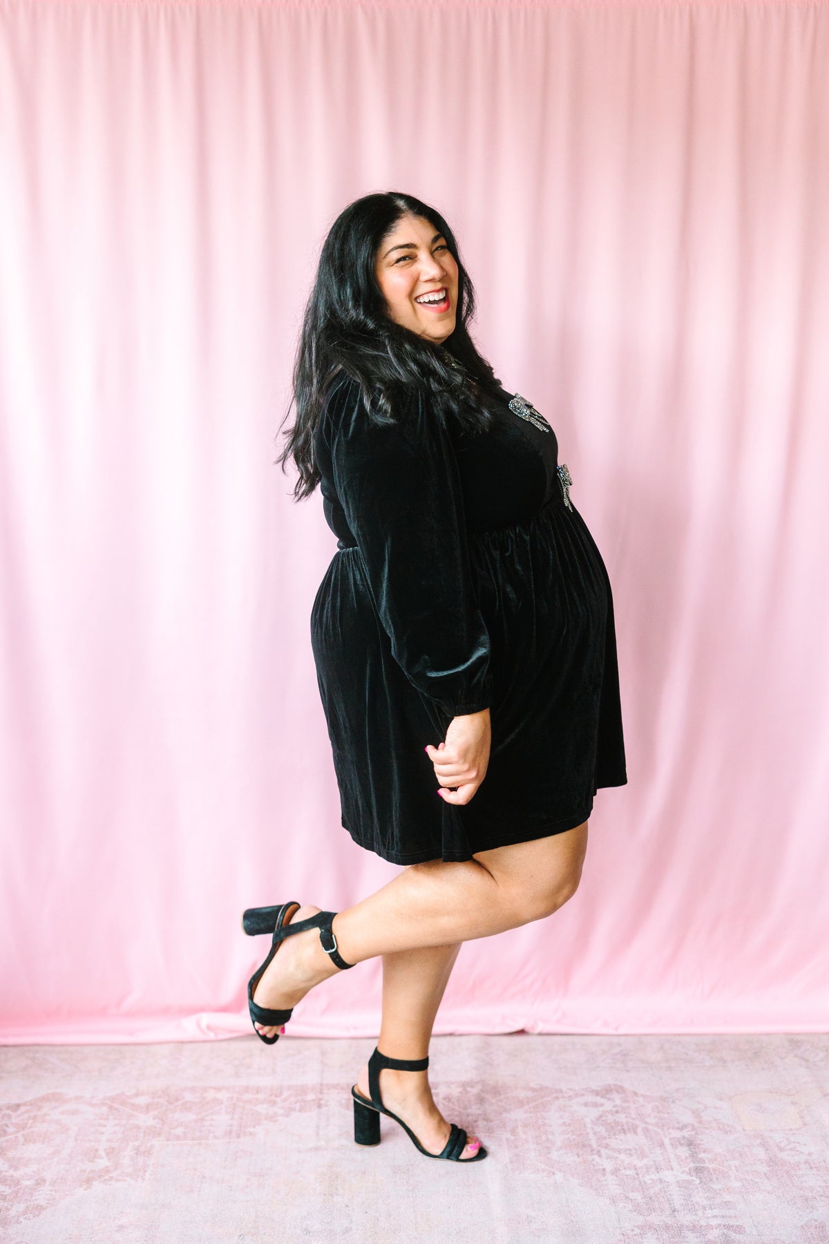 Black Velvet Silver Bow Dress