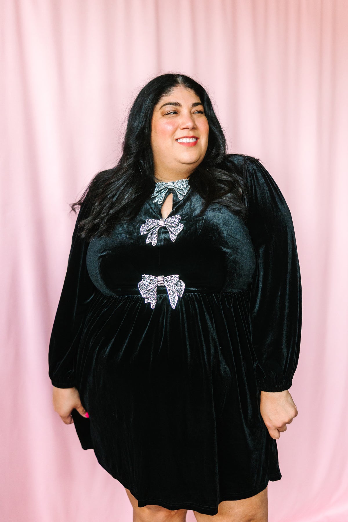 Black Velvet Silver Bow Dress