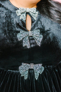 Black Velvet Silver Bow Dress