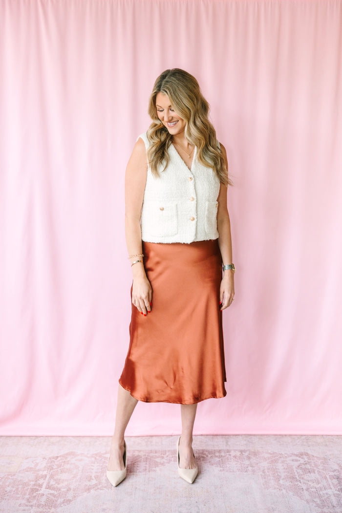 Copper Satin Midi Skirt