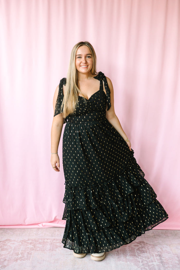 Gold Dot Black Maxi Dress