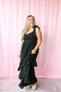 Gold Dot Black Maxi Dress