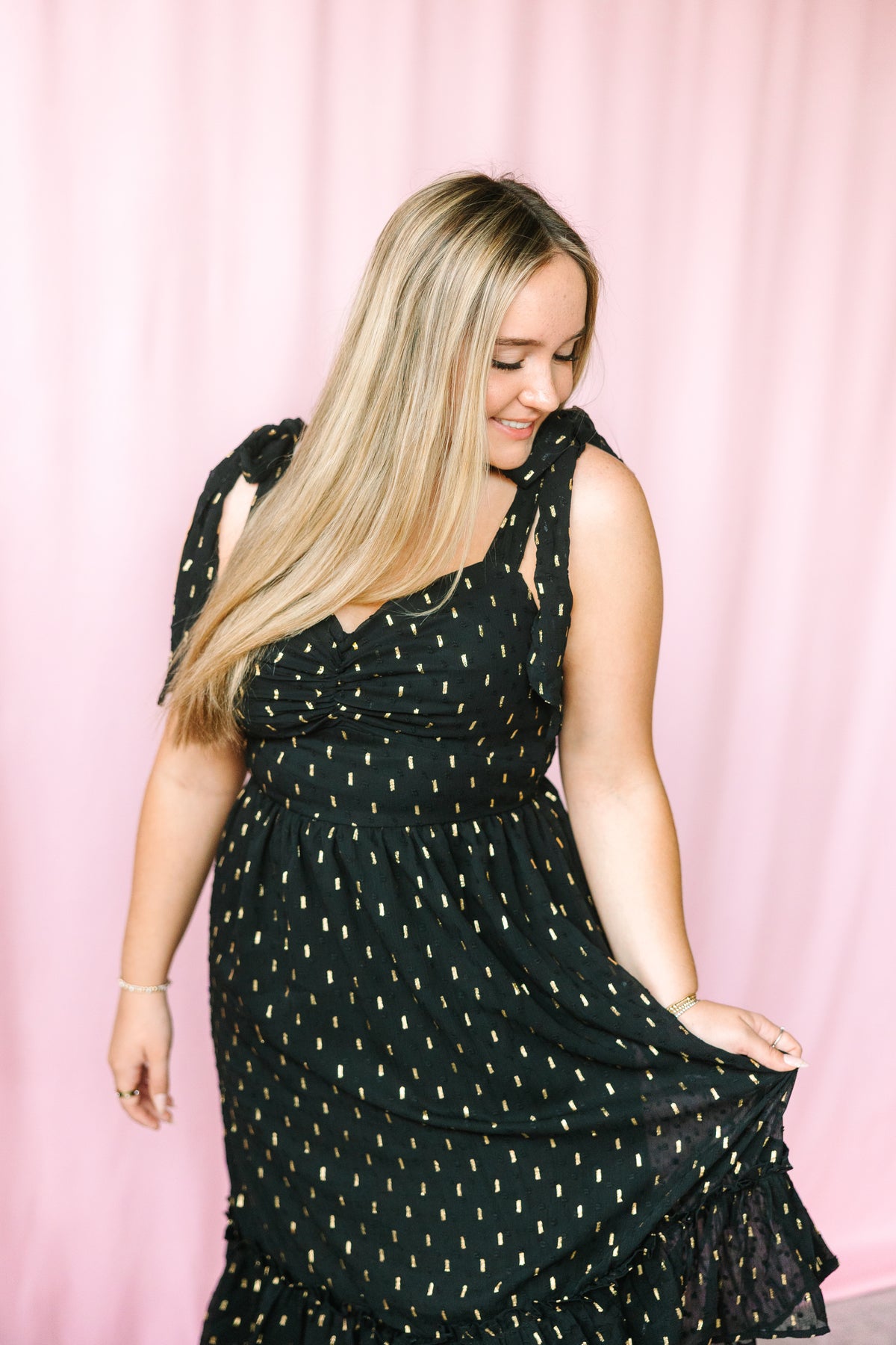Gold Dot Black Maxi Dress