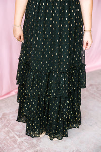 Gold Dot Black Maxi Dress