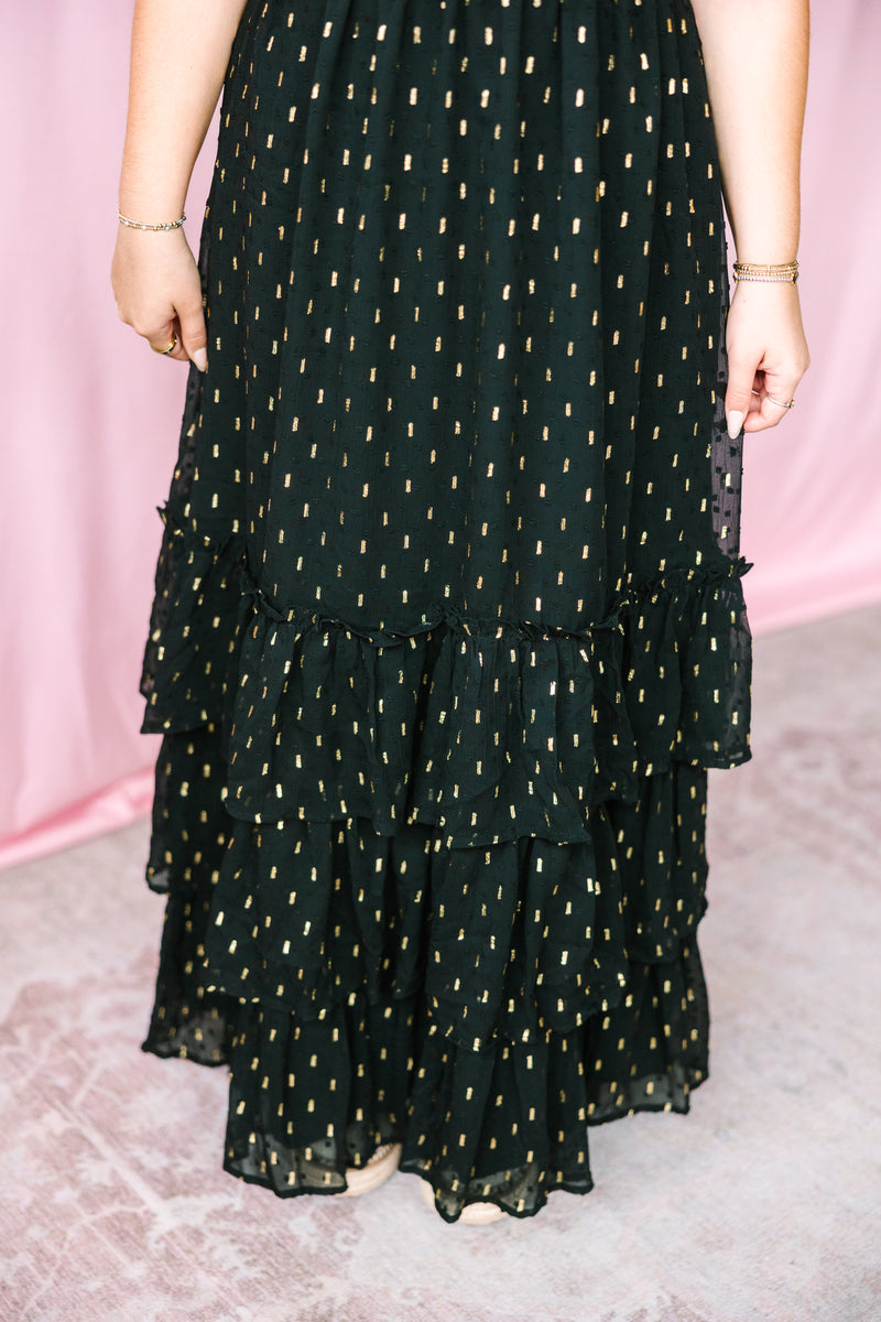 Gold Dot Black Maxi Dress