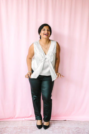 Pearl Metallic Print Bow Top