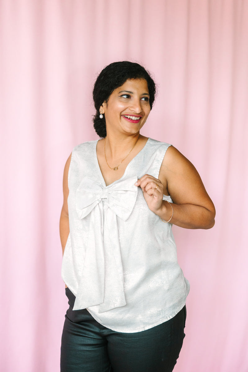 Pearl Metallic Print Bow Top