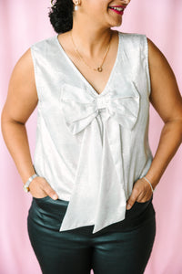 Pearl Metallic Print Bow Top