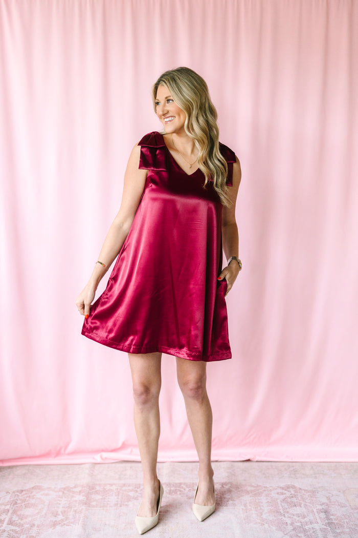Burgundy Satin Mini Dress