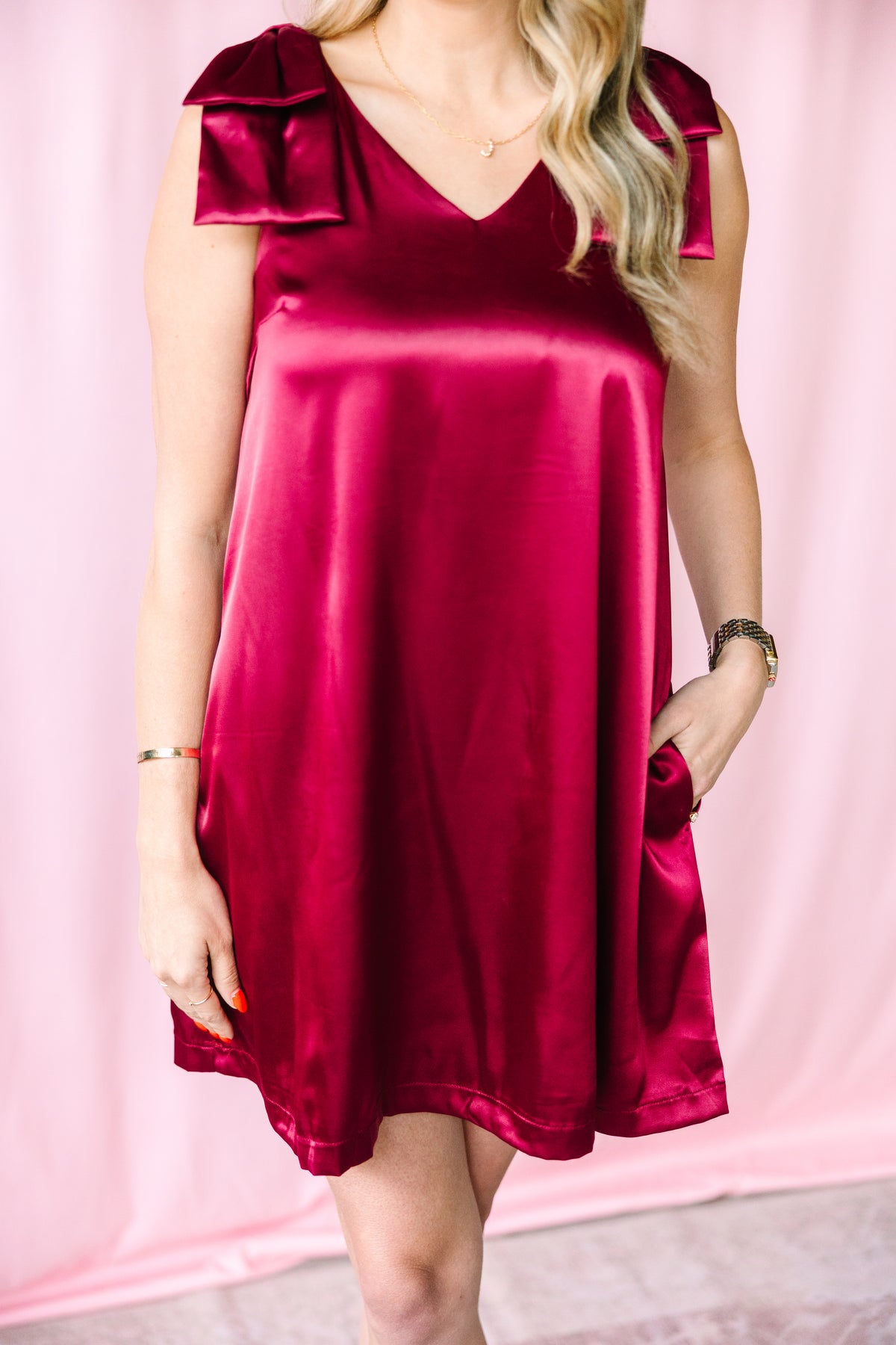 Burgundy Satin Mini Dress