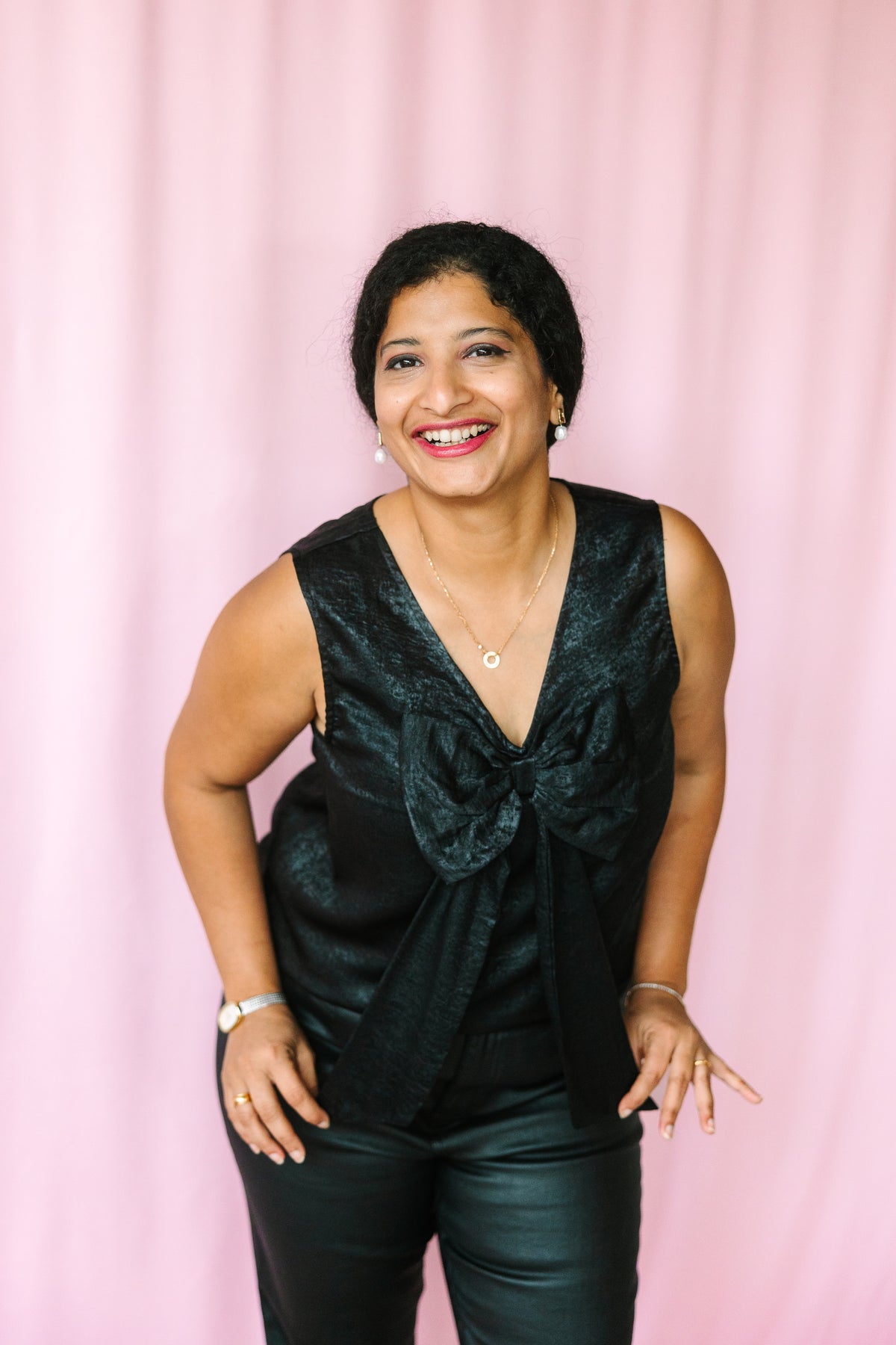 Black Metallic Print Bow Top