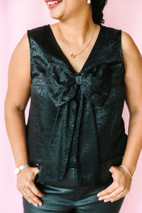 Black Metallic Print Bow Top