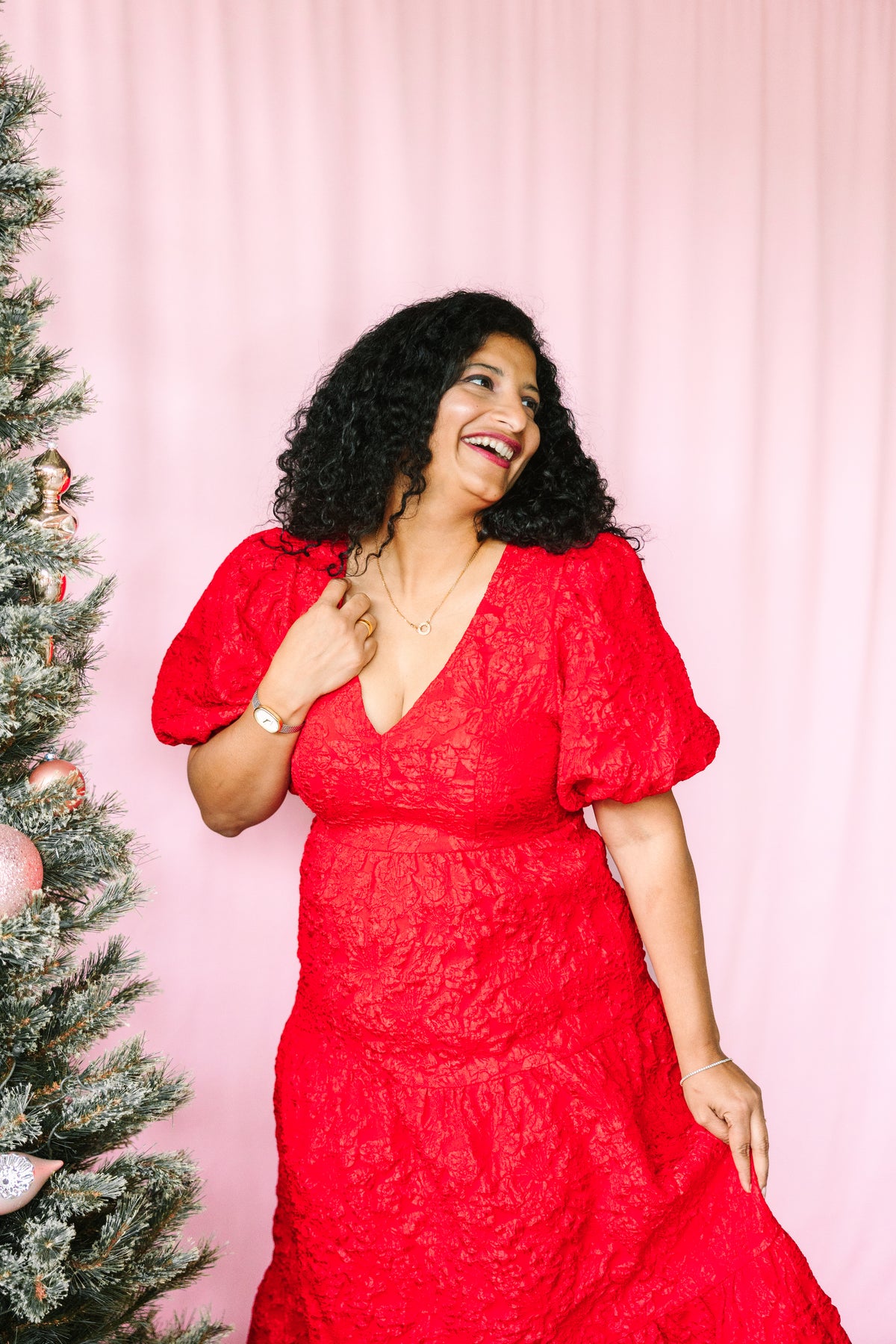 Red Jacquard Maxi Tiered Dress