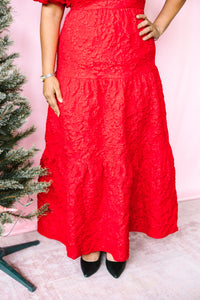 Red Jacquard Maxi Tiered Dress