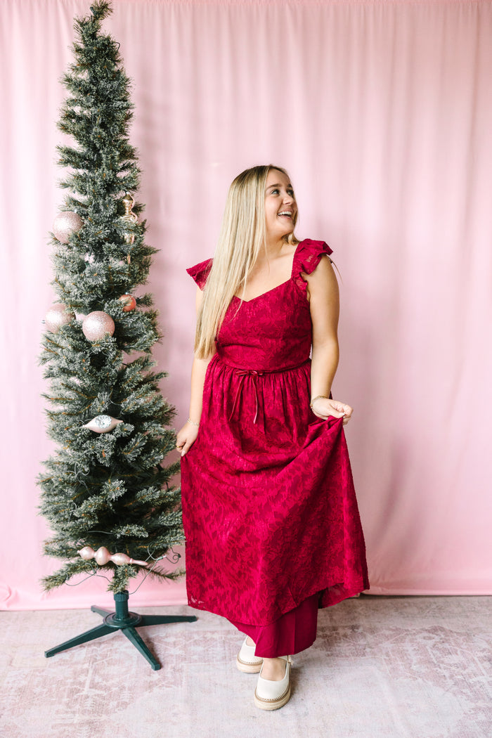 Ruby Velvet Waist Midi Dress