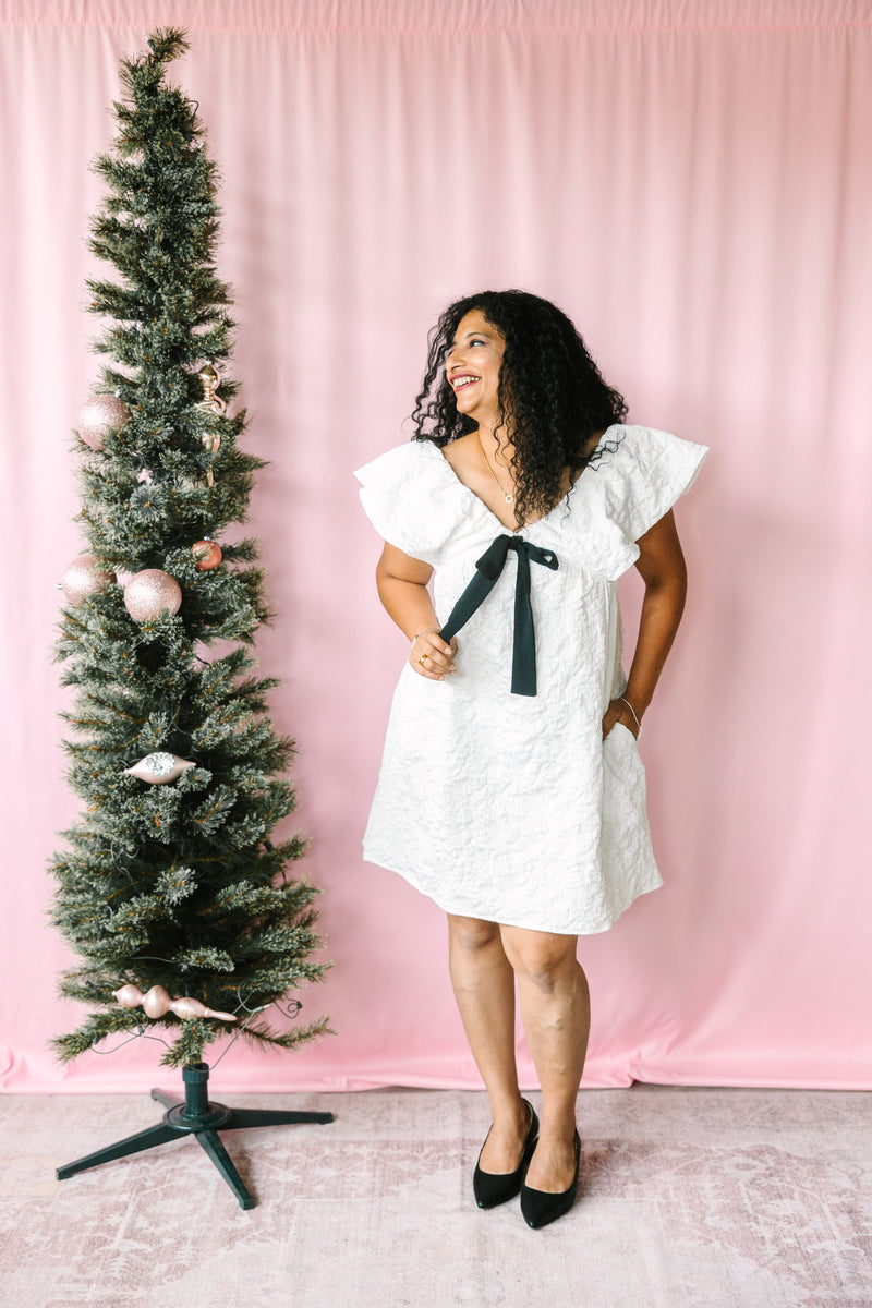 White Floral Textured Mini Dress
