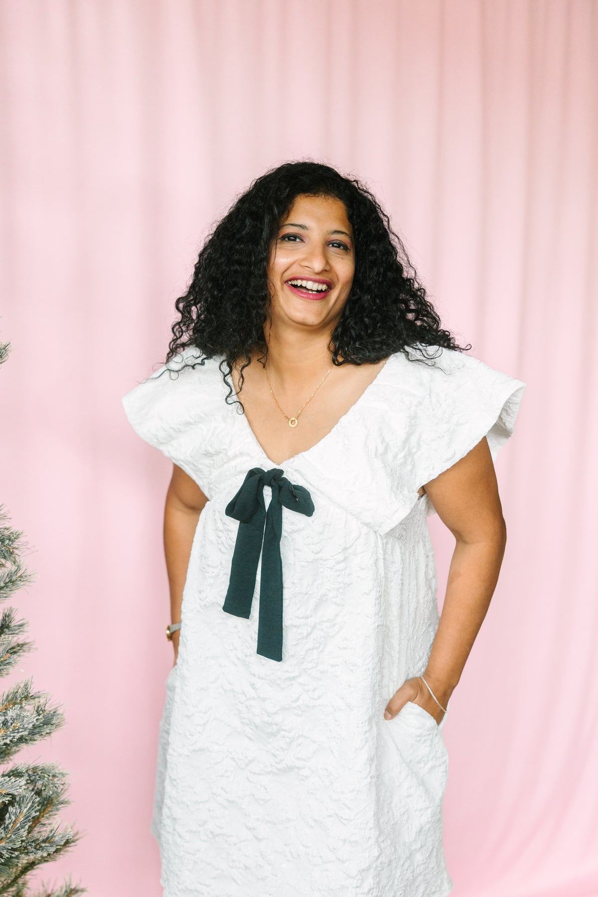 White Floral Textured Mini Dress