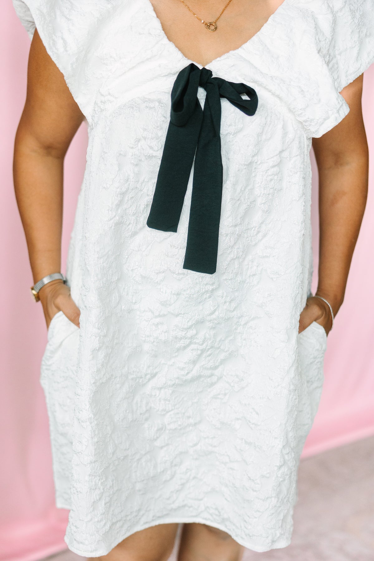 White Floral Textured Mini Dress