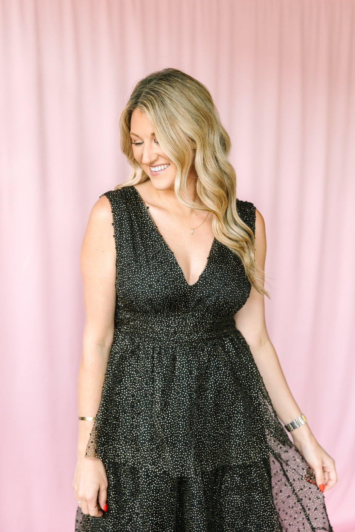 Black Organza Tiered Midi Dress