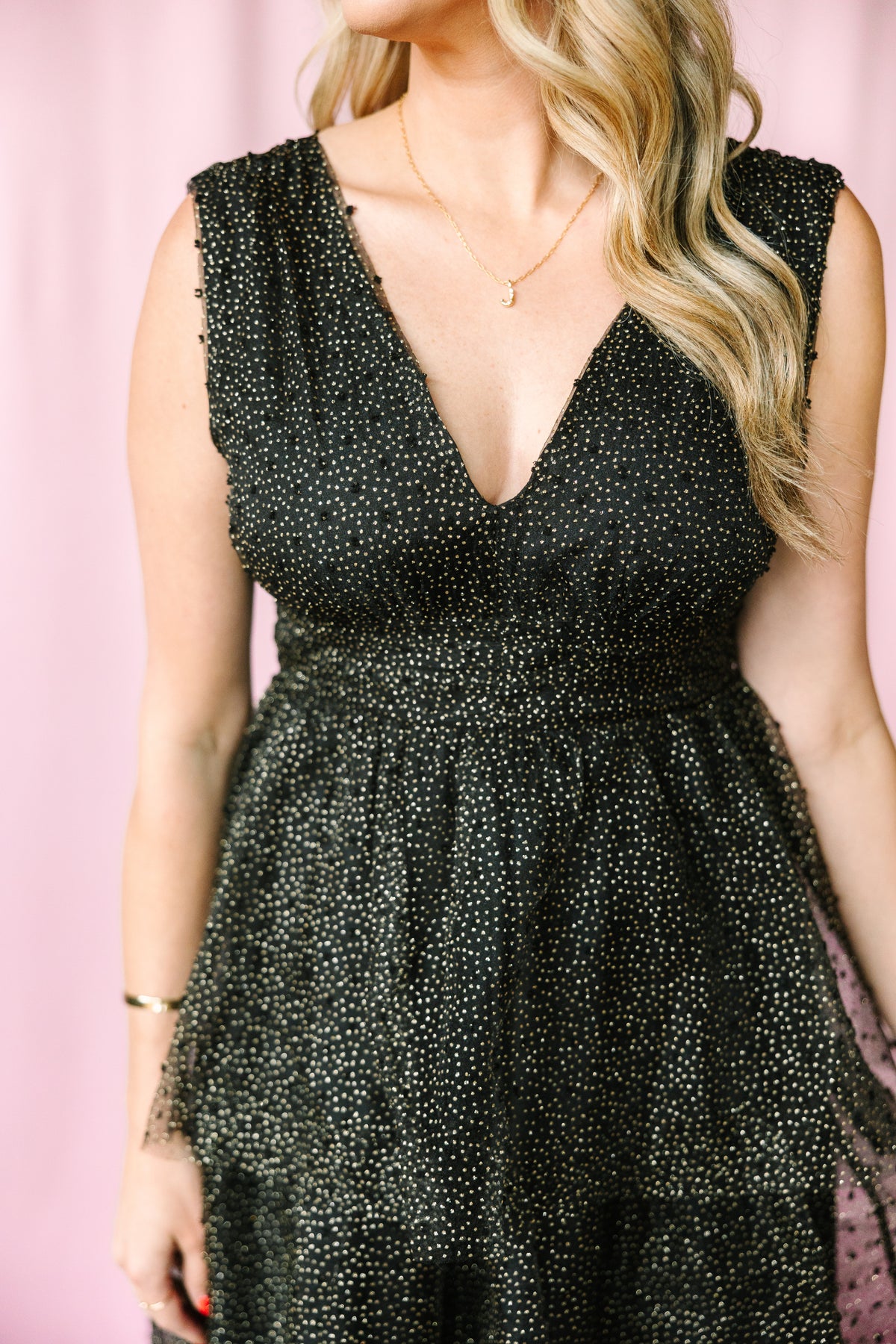 Black Organza Tiered Midi Dress