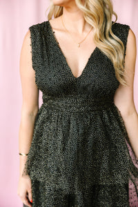 Black Organza Tiered Midi Dress