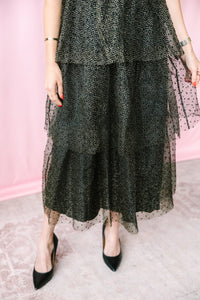 Black Organza Tiered Midi Dress