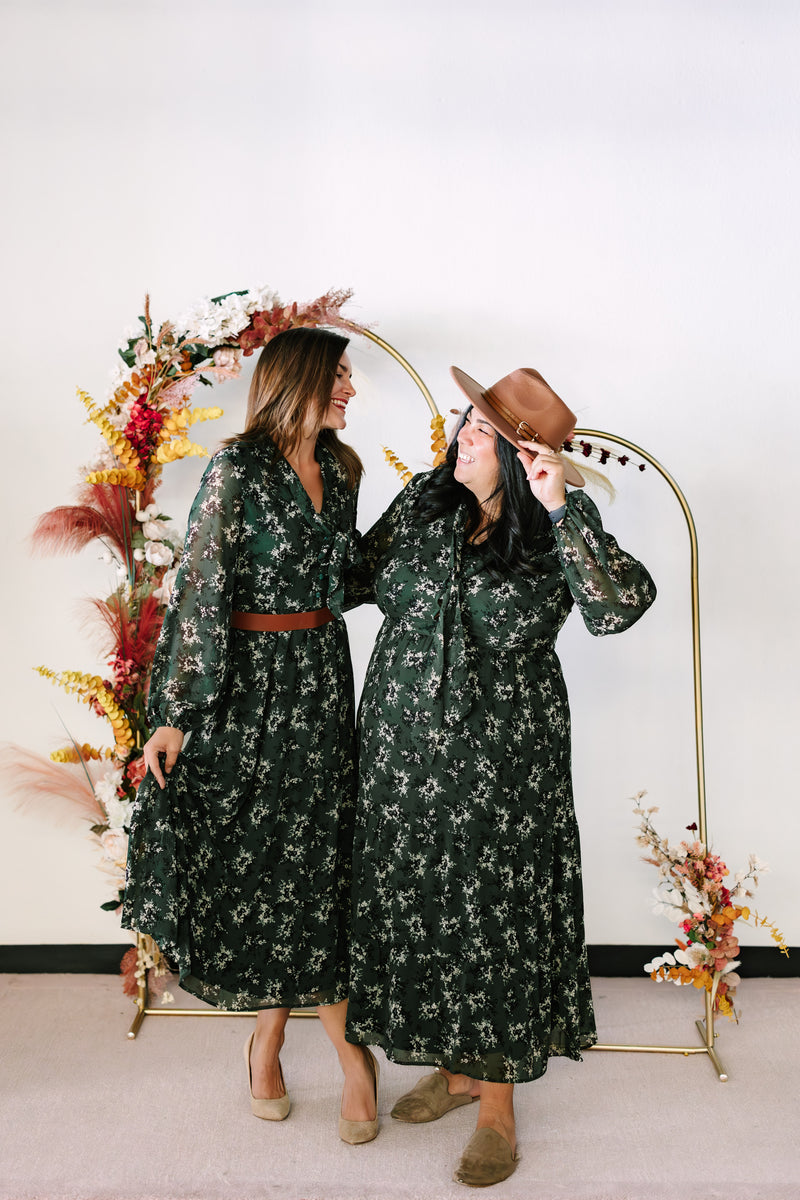 Green Floral Chiffon Dress