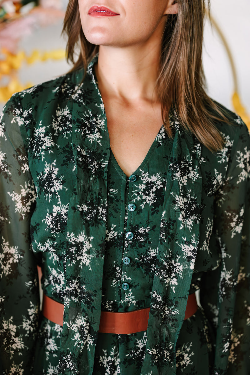 Green Floral Chiffon Dress