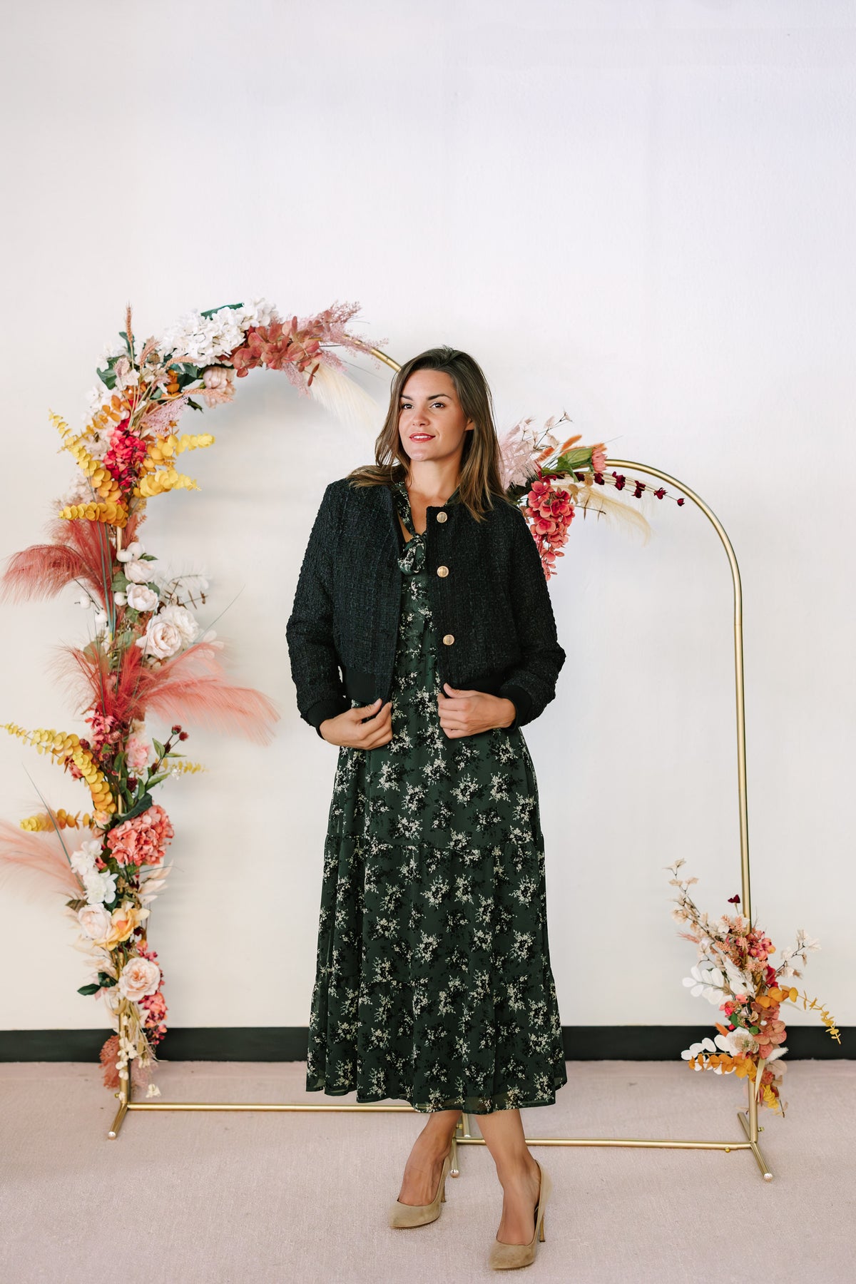 Green Floral Chiffon Dress