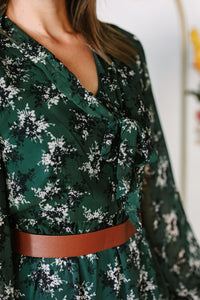 Green Floral Chiffon Dress