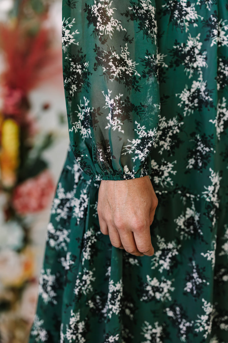 Green Floral Chiffon Dress