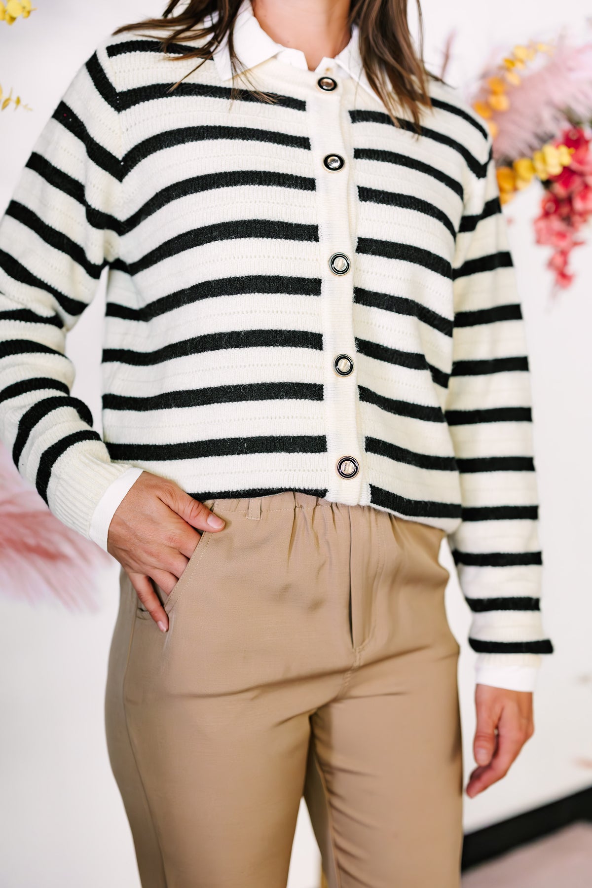 Black Stripe Knit Cardigan