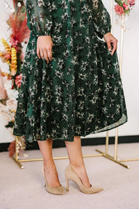 Green Floral Chiffon Dress