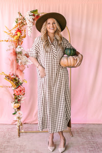 Brown Gingham Midi Dress