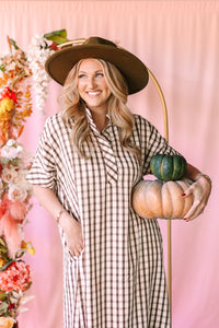 Brown Gingham Midi Dress