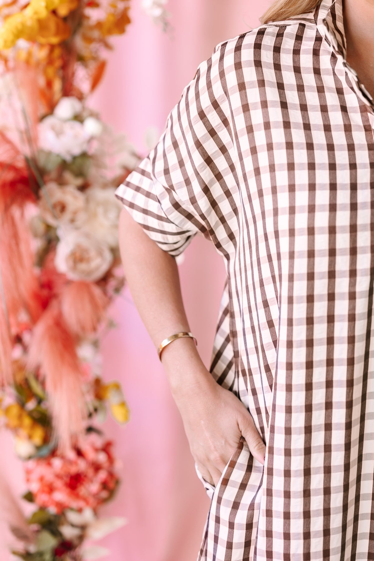 Brown Gingham Midi Dress