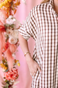 Brown Gingham Midi Dress