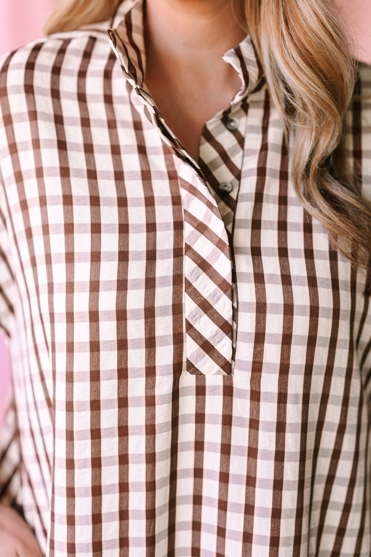 Brown Gingham Midi Dress