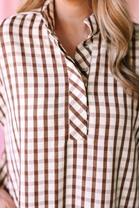 Brown Gingham Midi Dress