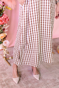 Brown Gingham Midi Dress