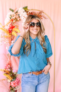 Striped Tie Neck Blouse